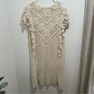 Sundance Crochet Lace Midi Dress‎ Cream Boho Romantic Cottagecore M
